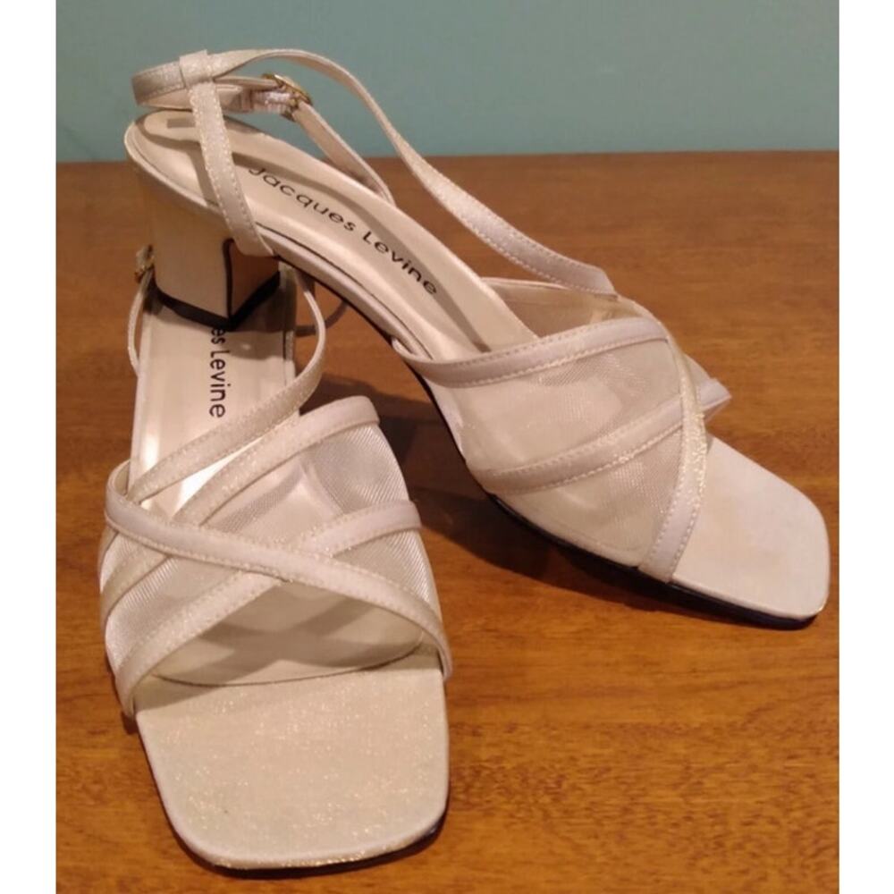 Jacquese Levine Y2K Sparkly Gold Strappy Leather FIAMA Square Toe Sandals Sz 6.5